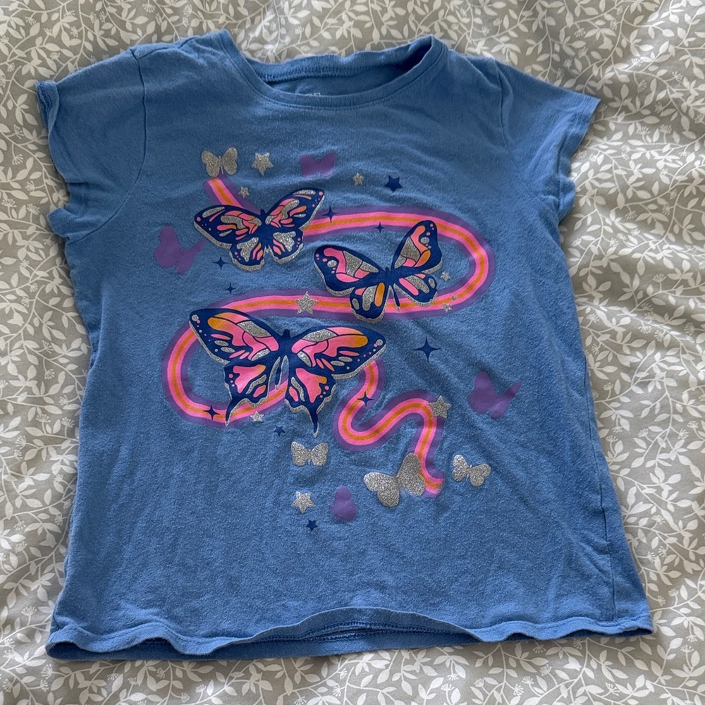 The Children's Place Blue Tee with Butterfly and Rainbow Design